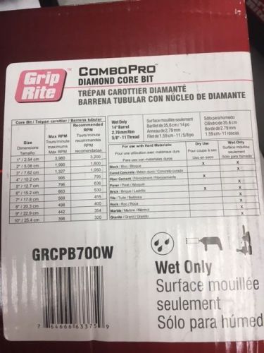 NEW Grip-Rite Combo Pro 7&#034; Diamond Core Wet Use Drill Bit GRCPB700W
