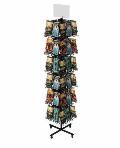 Rotating wire cd rack w/ sign clip, floorstanding, 48 pockets - black 19348 for sale