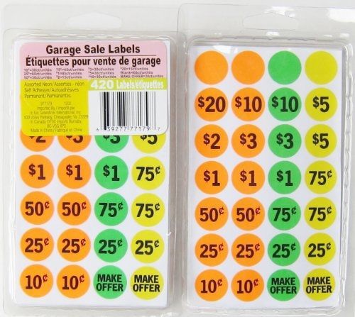 Neon garage sale labels, 2-pack (840 total) .75&#034;, pre-printed and blank for sale