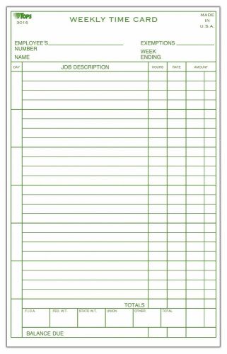 TOPS Weekly Time Cards Index Bristol Stock 4.25 x 6.75 Inches 100-Count White...