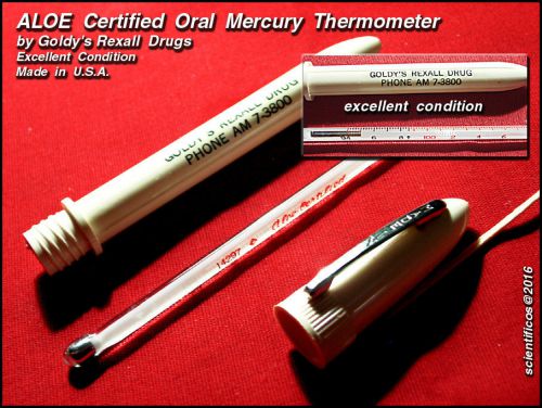 Aloe  certified  medical / fever thermometer w/ rexall case -excellent condition for sale