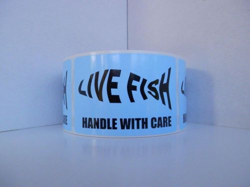 50 Cut labels, LIVE FISH HANDLE WITH CARE Warning Sticker Label light blue