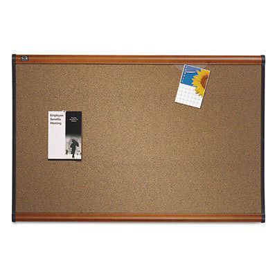 Prestige bulletin board, brown graphite-blend surface, 36 x 24, cherry frame for sale