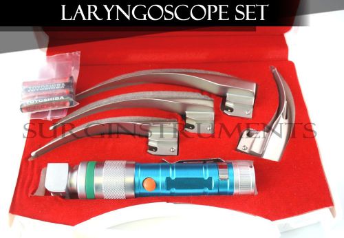 Fiberoptic macintosh laryngoscope set emt anesthesia - blue - batteries included for sale