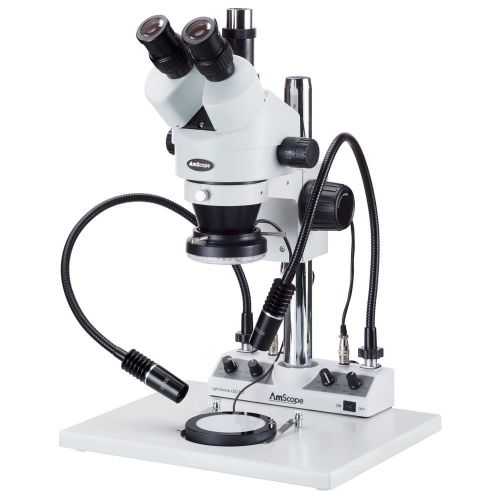 7x-45x stereo trinocular inspection microscope with large stand and 4-way lighti for sale