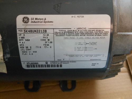General Electric 3 HP 3450 RPM ELECTRIC MOTOR 3 PHASE 460 VOLTS