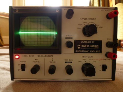 * S SINGLE BEAM OSCILLOSCOPE BY PHILIP HARRIS. MODEL 538A. EXCELLENT WORKING