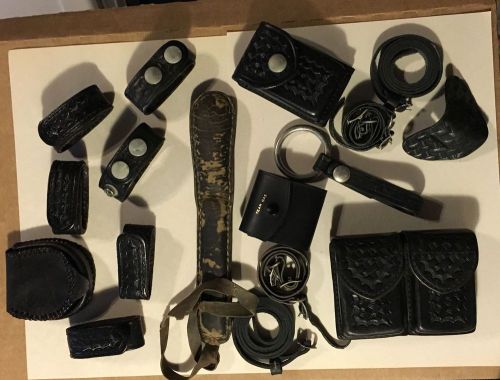 Lot of 17 leather police security leather items - small belts. bianchi. &amp; other