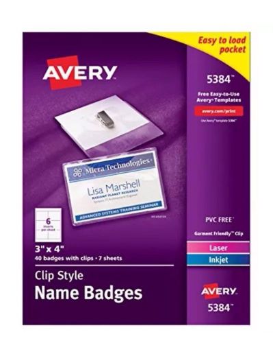 Avery Top Loading Insertable 3 x 4 Inch White Name Badges 40 Count (5384)