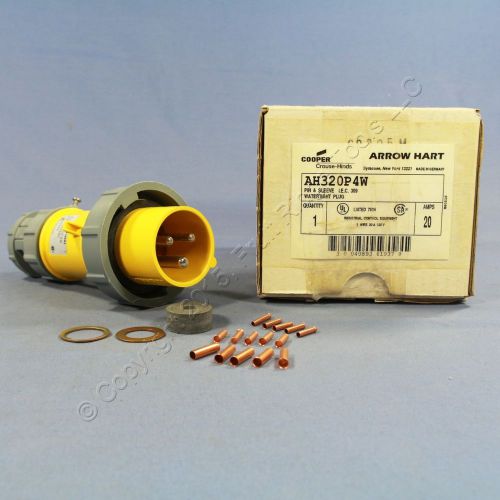 Cooper arrow hart yellow pin &amp; sleeve watertight plug iec 309 20a 125v 320p4w for sale