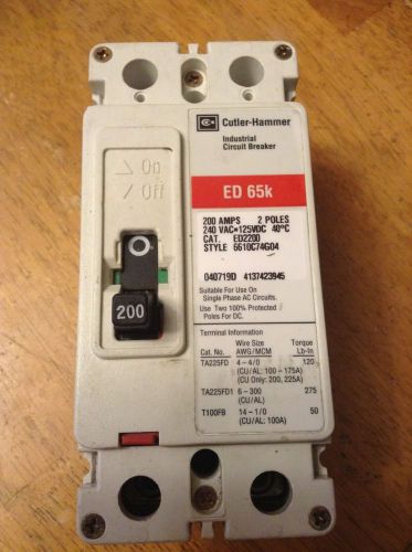 Eaton Cutler Hammer ed65k Circuit Breaker 200 Amps 2 Poles 240 VAC Cat. ED2200L