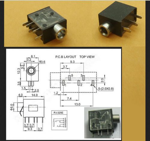 20PCS PJ-323 5-pin 1/8&#034; 3.5mm Stereo Headphones jack Audio Socket Mount Chassis