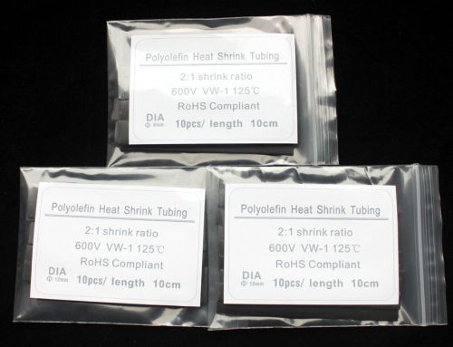 ?8mm ?10mm ?12mm Heat Shrink Tubing Kit Black Colors Plastic Bag Assortment Kit