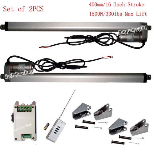 Set of 2 linear actuators 16&#034; stroke 330lbs 12v dc motor &amp; wireless control kits for sale