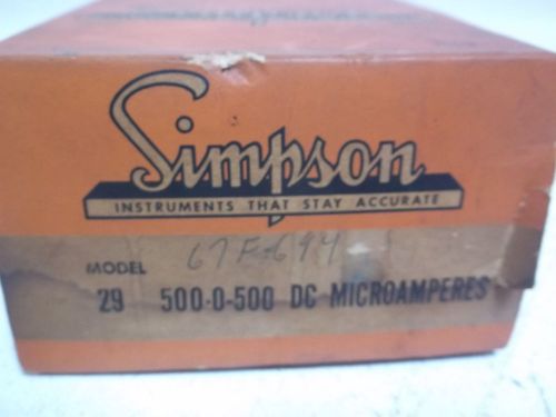 SIMPSON MODEL 29 METER 500-0-500 DC MICROAMPERES *NEW IN A BOX*