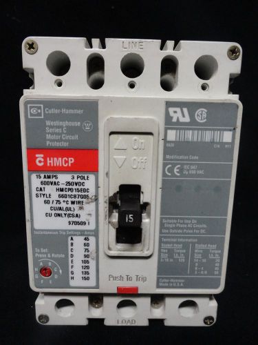 Cutler-hammer circuit breaker * hmcp015e0c * 15a * 600v * 3 poles new no box for sale