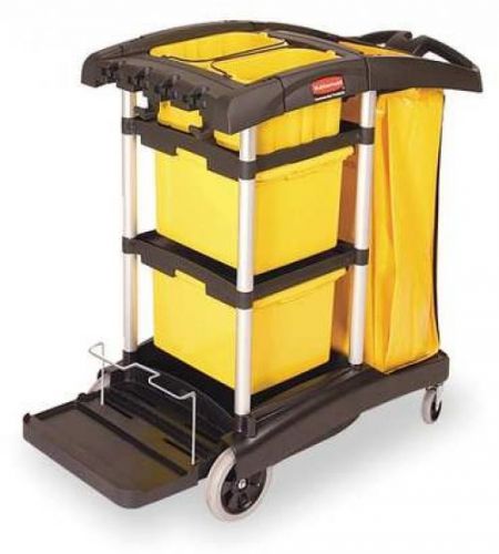 Microfiber Janitor Cart, Black, Plstc/Alum
