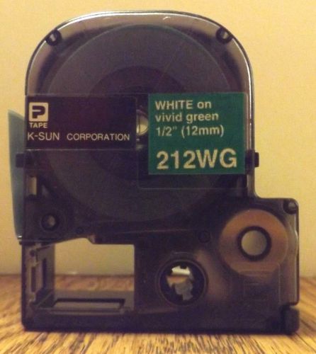 K-Sun 212WG White On Vivid Green 1/2&#034; 12mm Label Maker Tape 2001XL &amp; 2020LSTB