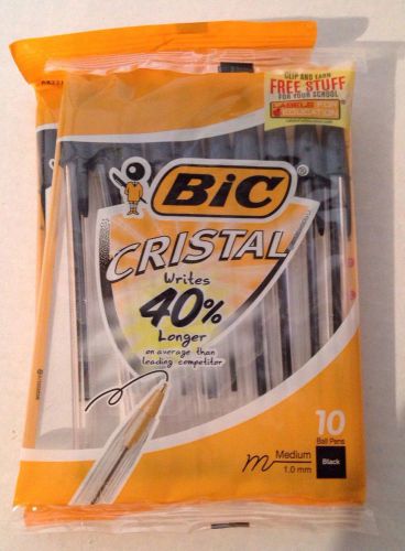 NEW BIC 10 CT CRYSTAL MEDIUM BLACK BALL PEN