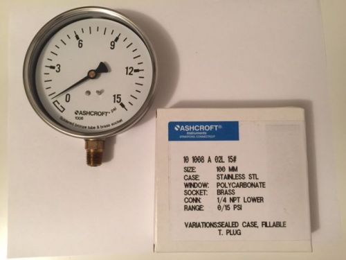 Ashcroft Pressure Gauge 100 MM 0/15 PSI #101008A02L NIB