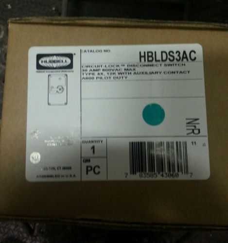 HBLDS3ACNK DISCONNECT SWITCH 30AMP 3P UNFUSED W/AUX CONTACTS