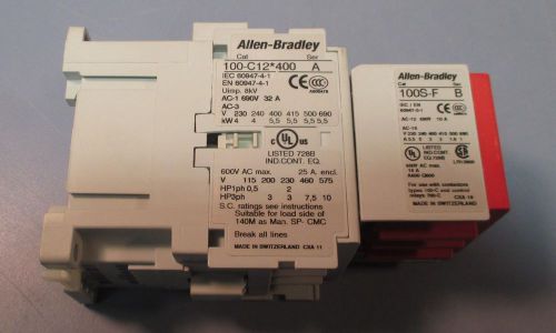 Allen Bradley 100S-C12D404C Safety Contactor Ser A 100-C12*400 w/ 100S-F Used