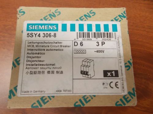 (New) Siemens Miniature Circuit Breaker, 5SY4 306-8 **Sold As Is**