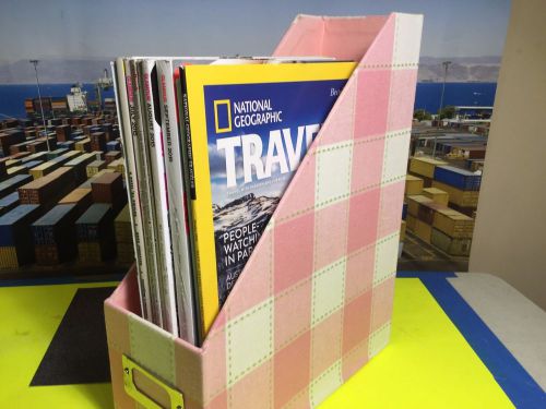 Magazine Organizer Holders recycled fiberboard Color: Pink Plaid Large Set of 2