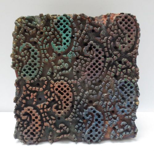 WOODEN HAND CARVED TEXTILE PRINTING FABRIC BLOCK STAMP UNIQUE PAISLEY CARVING