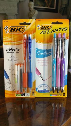 2 BIC Velocity Mechanical Pencil, Refillable, 0.7mm PLUS 3 BIC Ballpoint Pens