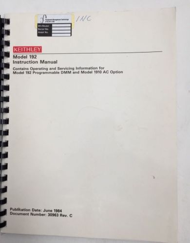Keithley 192 Programmable DMM Instruction Manual P/N 30963