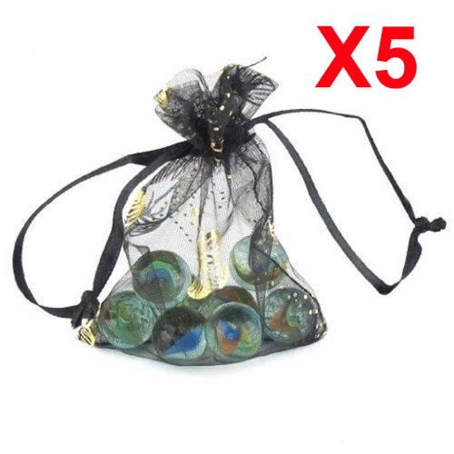 X5 MEDIUM black butterfly organza gift candy bags jewellery favour pouches wrap