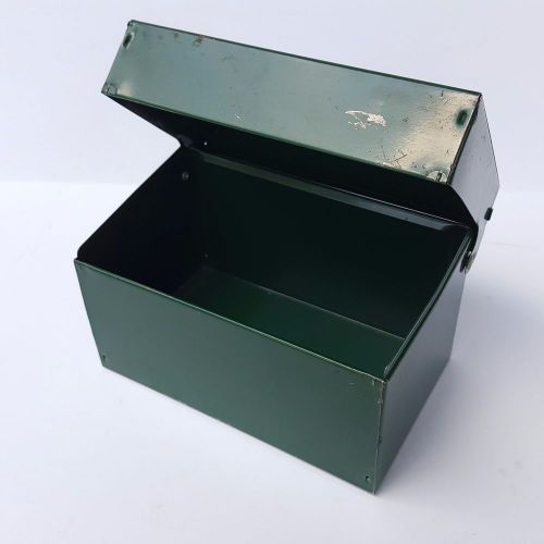 Vintage Industrial Distressed Metal Small Parts Storage Box Jewelry Recipie Box
