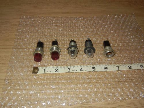 Lot of 5 DIALCO 75W 125V Panel Mount Indicator Lights Red Clear glass color