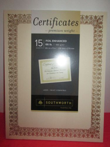Southworth Company Premium Certificates cream/Gold Set of 15 Ivory/Gold