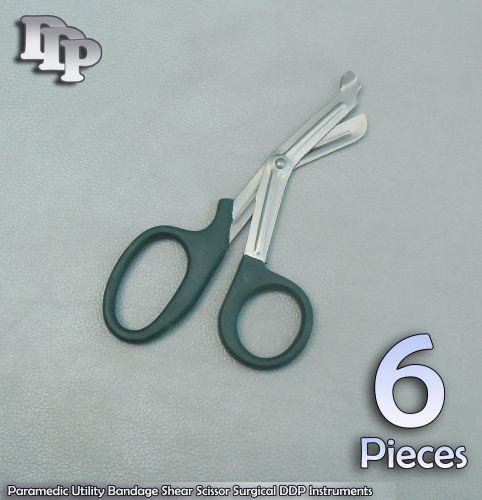 6 Pcs Paramedic Utility Bandage Shear Scissor 5.5&#034; Dark Green Handle