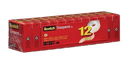 Transparent tape, 3/4 x 1000 inches, 12 rolls (600k12) for sale