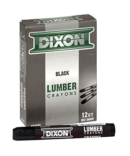 Dixon 49400 Lumber Marking Crayons, Black, 4-1/2 x 1/2 Hex, Pack of 12