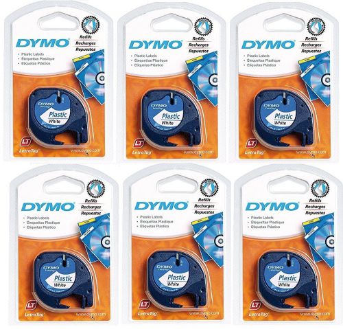 6 Packs - DYMO Letra Tag LT Plastic Refill Labels  - Black on White