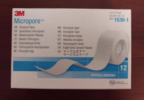 New 3M Micropore Surgical Tape 1&#034;x10yrds 12/bx #1530-1