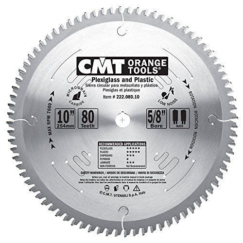 CMT 222.080.10 Industrial Plexiglass and Plastic Saw Blade, 10-Inch x 80 Teeth