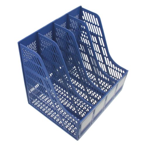 4 divider magazine holder file rack office home storage box trays organizer blue for sale
