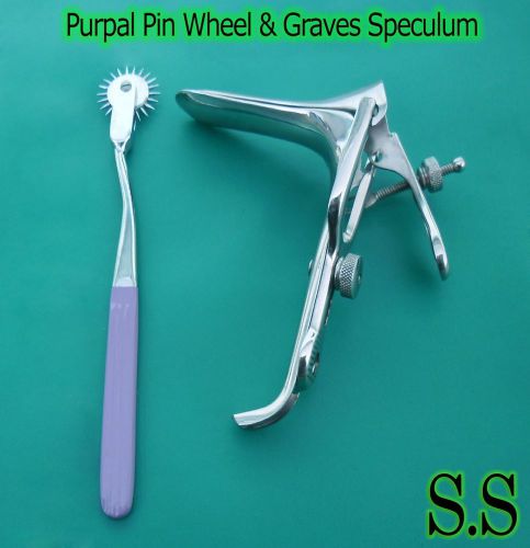 Graves Vaginal Speculum Lrage &amp; Purpal Colour Pin wheel Gynecology Instrument