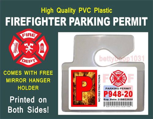 Firefighter (parking permit) id card / badge prop - w/ free mirror hanger pvc for sale