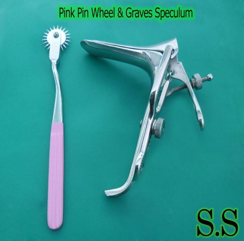 Graves Vaginal Speculum Medium &amp; Pink Colour Pin wheel Gynecology Instrument