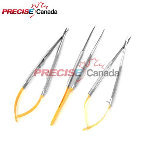 T/C 3 PCS CASTROVIEJO MICRO SURGERY SCISSORS NEEDLE HOLDER SUTURE TYING FORCEPS