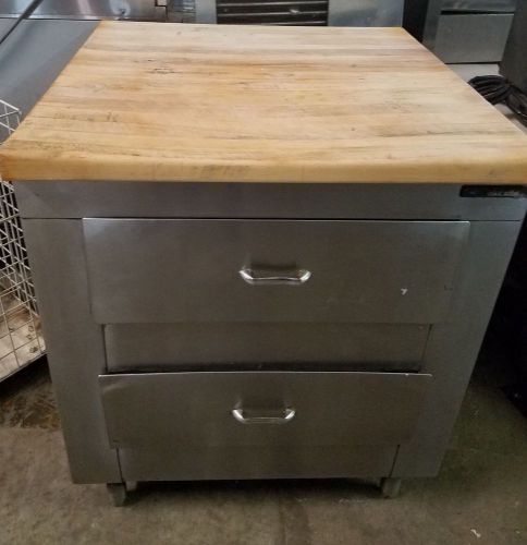 30x30 stainless steel work top table with 2 drawers and butcher block top nsf for sale