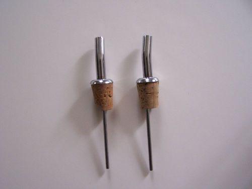 2  Metal POUR SPOUTS-Spill Stop Tops with Natural Cork Inserts bottle pourers