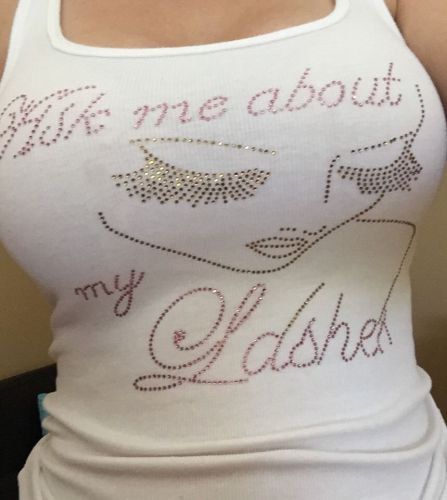 Ask Me About My Lashes Rhinestone Transfer Gold And Pink Sale
