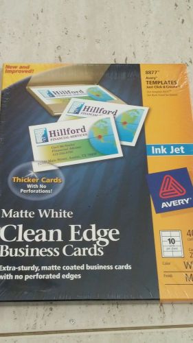 Avery 8877 Clean Edge Business Cards, ink jet, 400/BX, 2&#034;x3 1/2&#034;, Matte White